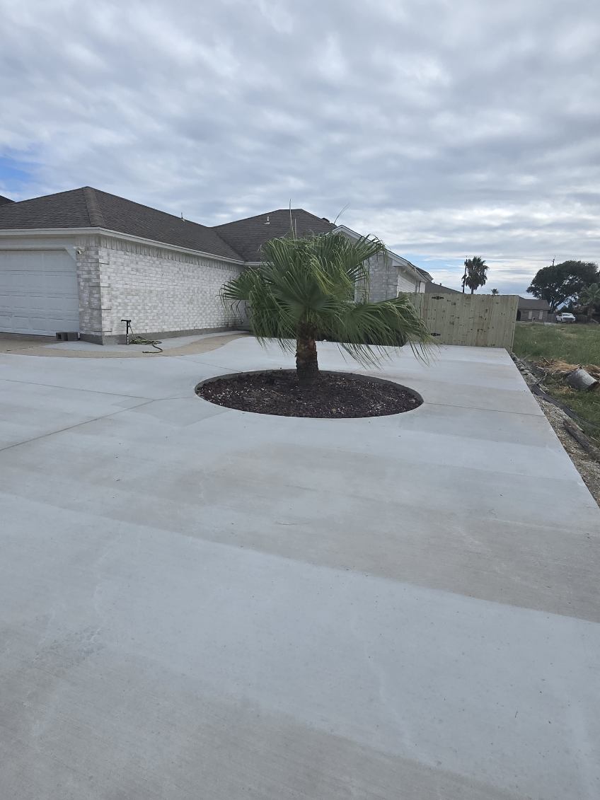 Driveway poured around palm island