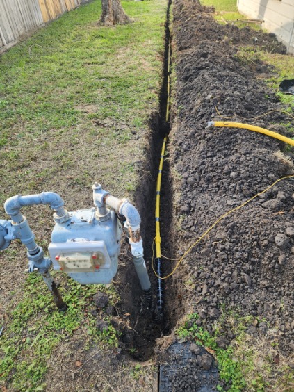 New gas line tie-in at meter